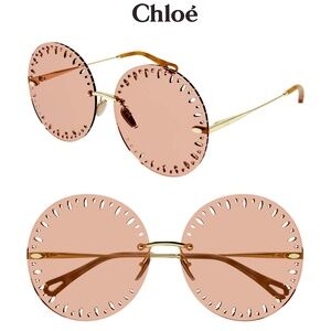 CHLOE NWT CH0110S 002 GOLD ORANGE OVERSIZED ROUND SUNGLASSES. 63mm